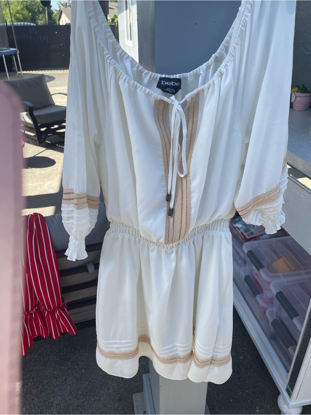 bebe White Dress with Beige Trim
